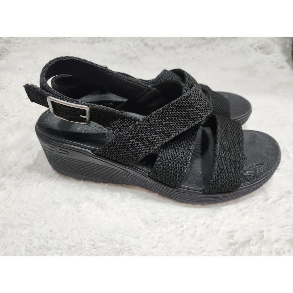 Skechers Pier-Lite Vegan Washable Sling-Back Wedges Night Owl Black